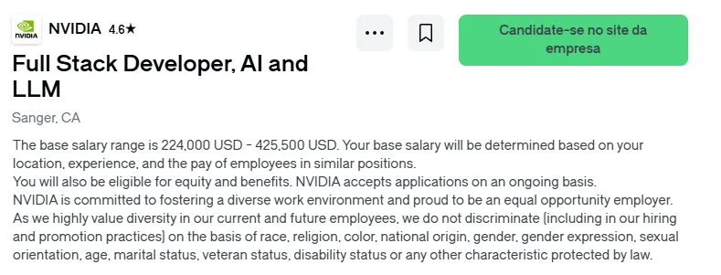 Captura de tela de vaga real para desenvolvedor anunciada no LinkedIn
