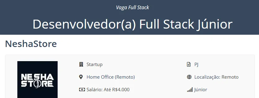 Captura de tela de vaga real para desenvolvedor anunciada no LinkedIn